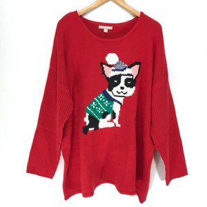 Woman Within French Bulldog Sweater Women 2XL 26/28 Red Dog Lover Christmas